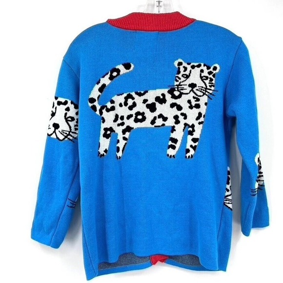 Bebebebe Kids L Tiger Sweater Cardigan Button Front Cotton Blue Orange - Picture 7 of 7